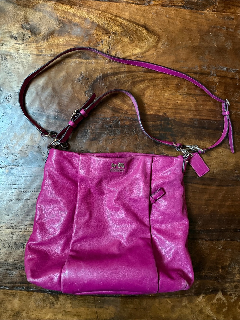 Coach Fuchsia Pink Pebbled Leather shoulder and Crossbody Bag